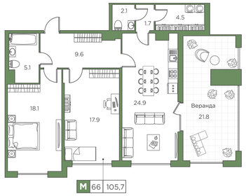 Квартира 105,7 м², 2-комнатные - изображение 1