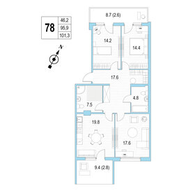 Квартира 101,3 м², 3-комнатная - изображение 1