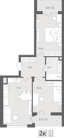 Квартира 58,6 м², 2-комнатная - изображение 1