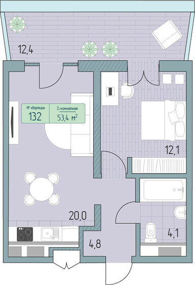 62,1 м², 2-комнатные апартаменты 13 937 400 ₽ - изображение 1