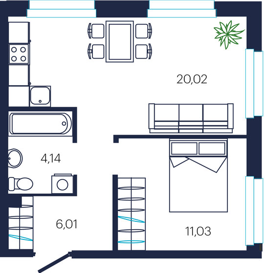 41,2 м², 1-комнатная квартира 5 075 000 ₽ - изображение 1