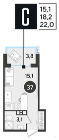 22 м², квартира-студия 2 200 000 ₽ - изображение 73