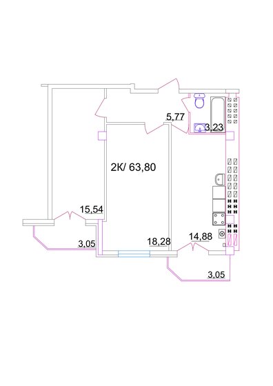 63,8 м², 2-комнатная квартира 4 772 240 ₽ - изображение 1