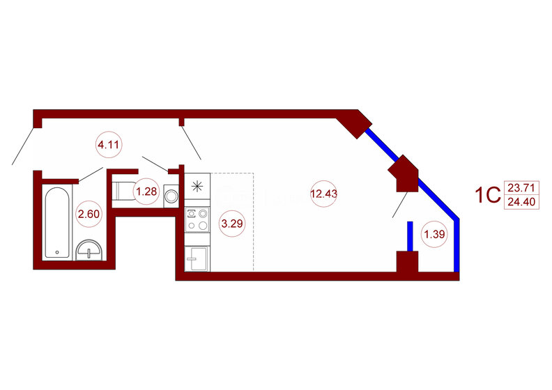 24,4 м², 1-комнатная квартира 2 684 000 ₽ - изображение 42