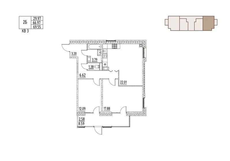 69,6 м², 2-комнатная квартира 17 387 500 ₽ - изображение 1