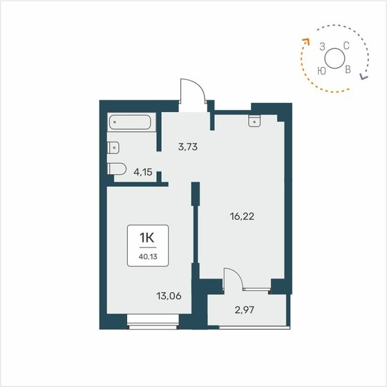 40,1 м², 1-комнатная квартира 5 850 000 ₽ - изображение 1