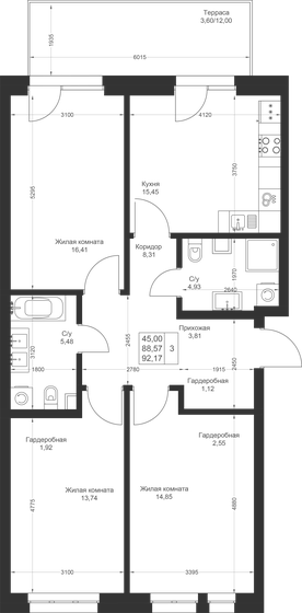 90,5 м², 3-комнатная квартира 14 751 500 ₽ - изображение 52
