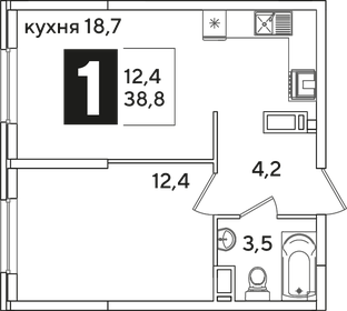 Квартира 38,8 м², 1-комнатная - изображение 2