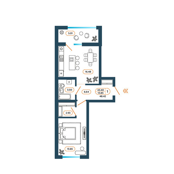 48,4 м², 1-комнатная квартира 4 876 000 ₽ - изображение 1