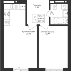 Квартира 52,1 м², 1-комнатная - изображение 3