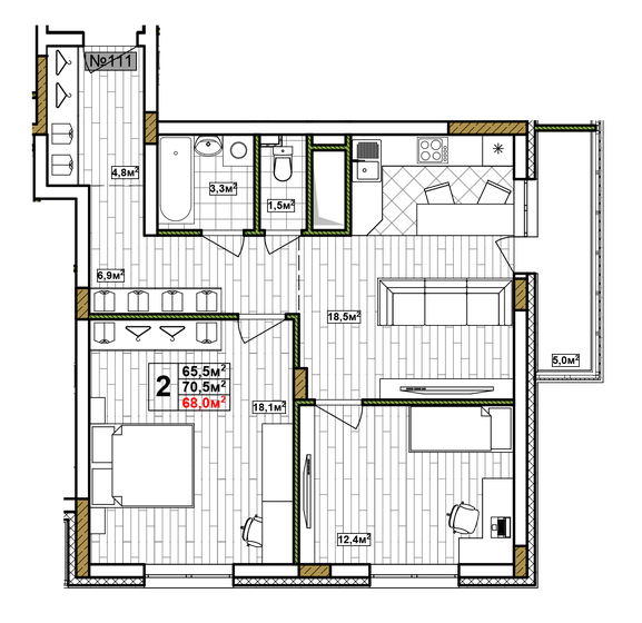 68 м², 2-комнатная квартира 13 090 000 ₽ - изображение 1