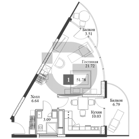 Квартира 51,3 м², 1-комнатная - изображение 1