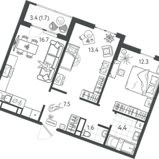 Квартира 57,5 м², 2-комнатная - изображение 2