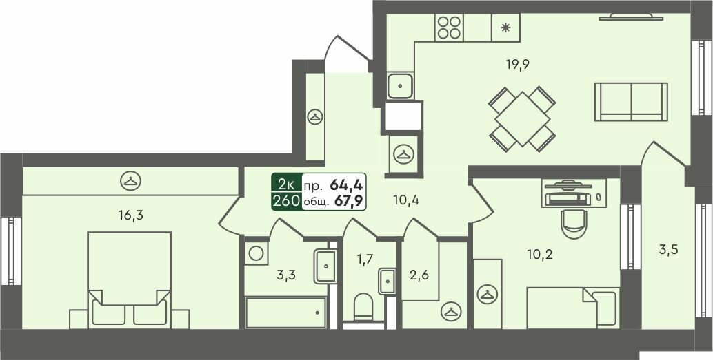 67,9 м², 2-комнатная квартира 6 540 000 ₽ - изображение 1