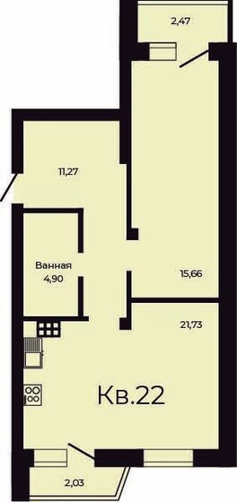 55,8 м², 1-комнатная квартира 5 581 000 ₽ - изображение 1
