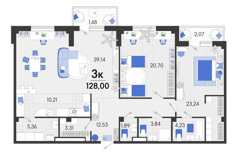 128 м², 3-комнатная квартира 15 616 000 ₽ - изображение 1