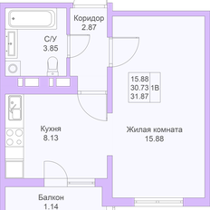 Квартира 31,9 м², 1-комнатная - изображение 3