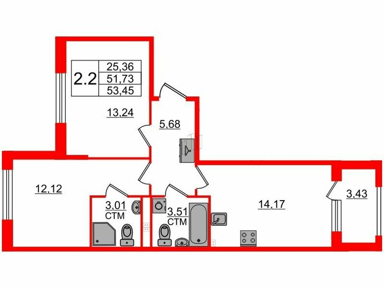 51,7 м², 2-комнатная квартира 11 900 352 ₽ - изображение 41