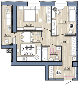 Квартира 59 м², 2-комнатная - изображение 1