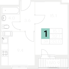 Квартира 33 м², 1-комнатная - изображение 2