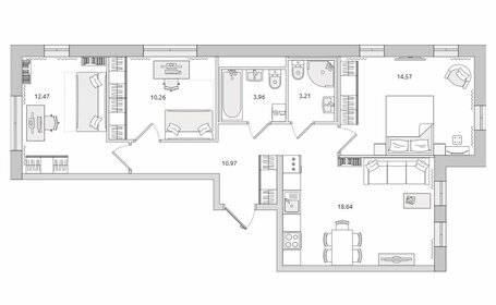 Квартира 74,1 м², 3-комнатная - изображение 1