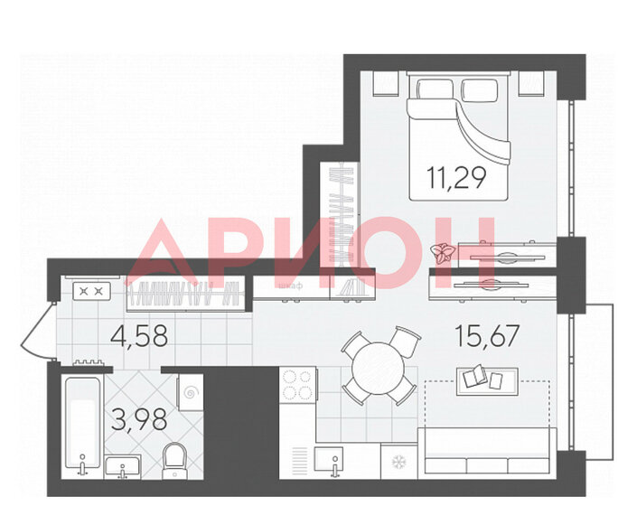 35,5 м², 1-комнатная квартира 4 800 000 ₽ - изображение 1