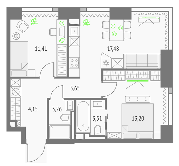 58,7 м², 2-комнатная квартира 24 767 556 ₽ - изображение 1
