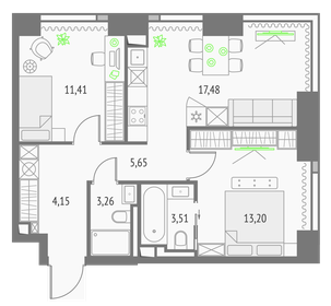 55 м², квартира-студия 21 700 000 ₽ - изображение 67