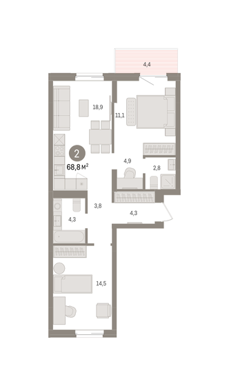 57 м², 2-комнатная квартира 10 700 000 ₽ - изображение 100