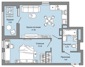 Квартира 52 м², 1-комнатная - изображение 1