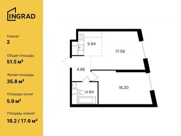 Квартира 51,5 м², 2-комнатная - изображение 1