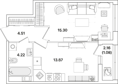 39 м², 1-комнатная квартира 9 960 431 ₽ - изображение 1