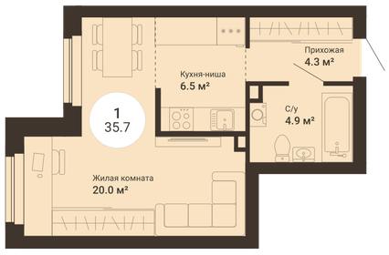 34 м², 1-комнатная квартира 4 500 000 ₽ - изображение 15