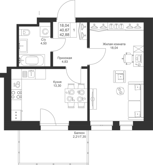24,4 м², 1-комнатная квартира 5 300 000 ₽ - изображение 99
