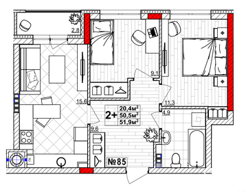 44 м², 2-комнатная квартира 6 100 000 ₽ - изображение 51