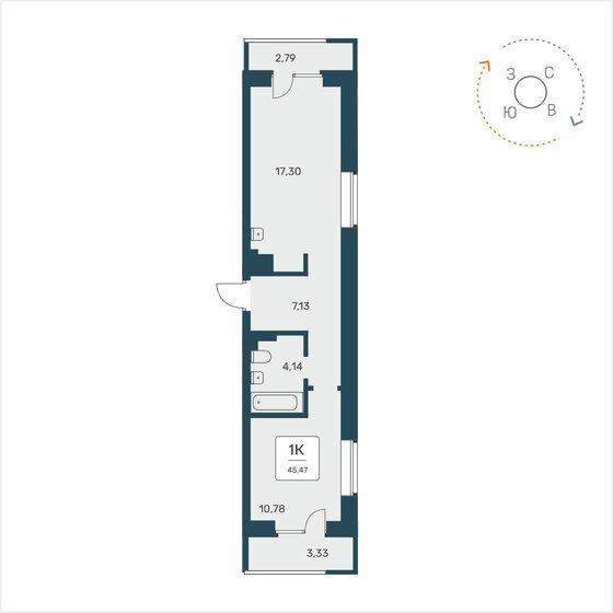 45,5 м², 1-комнатная квартира 6 550 000 ₽ - изображение 1