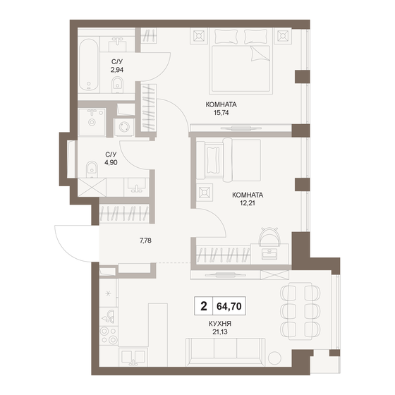 64,7 м², 2-комнатная квартира 31 182 294 ₽ - изображение 1