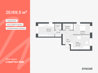 Квартира 69,5 м², 2-комнатная - изображение 1