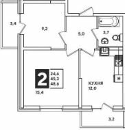 Квартира 51 м², 2-комнатная - изображение 1