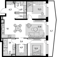Квартира 90,2 м², 3-комнатная - изображение 2
