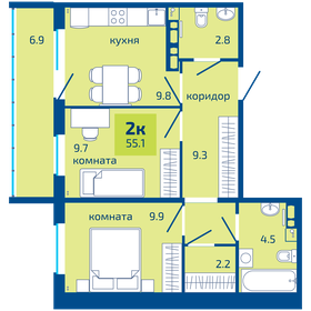 Квартира 55,1 м², 2-комнатная - изображение 1