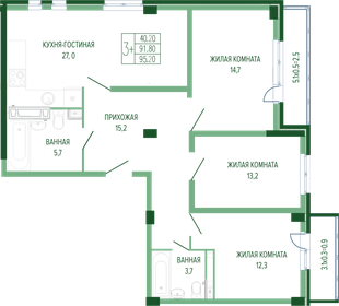 95,2 м², 3-комнатная квартира 21 082 040 ₽ - изображение 1