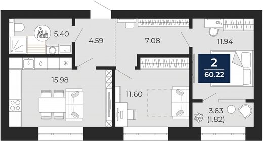 Квартира 60,2 м², 2-комнатная - изображение 1