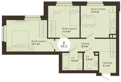 60,1 м², 2-комнатная квартира 6 000 000 ₽ - изображение 81