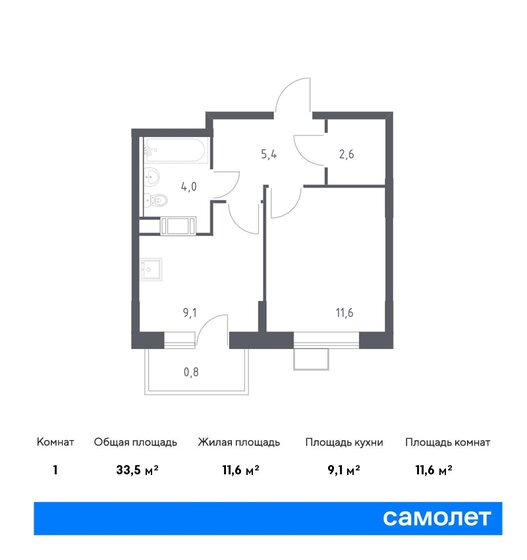 33,5 м², 1-комнатная квартира 8 062 744 ₽ - изображение 1