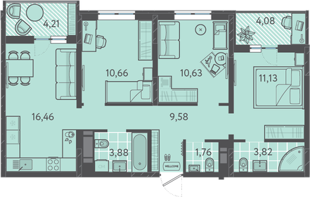 Квартира 72,1 м², 3-комнатная - изображение 1
