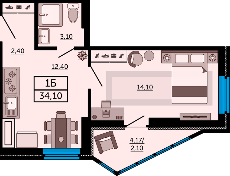 33,9 м², 1-комнатная квартира 5 627 400 ₽ - изображение 1