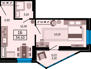 34 м², 1-комнатная квартира 4 000 000 ₽ - изображение 12