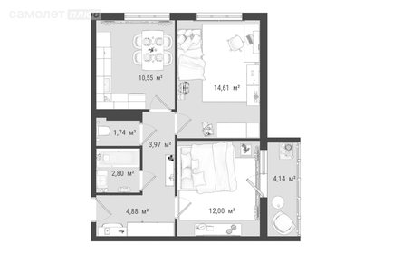 Квартира 54,6 м², 2-комнатная - изображение 1