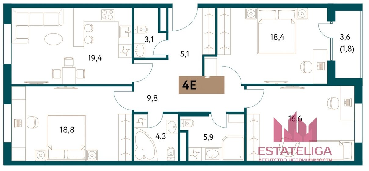 104 м², 3-комнатная квартира 46 750 000 ₽ - изображение 22